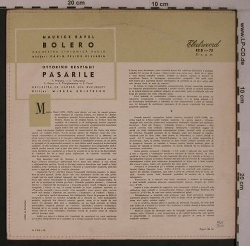 Ravel,Maurice / Ottrino Respighi: Bolero / Passarile, Electrecord Bucuresti(ECD-72), RO,VG+/vg+, 1960 - 10inch - L9343 - 7,50 Euro