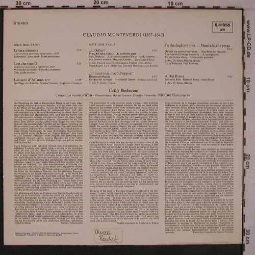 Berberian,Cathy: sings Claudio Monteverdi, Telefunken(6.41956 AW), D, 1975 - LP - L9354 - 19,00 Euro