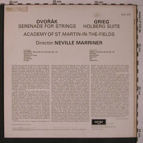 Dvorak,Antonin / Grieg: Serenade in E op.22 / Holberg Suite, Argo (ZRG 670), UK, m-/vg+, 1970 Typ: LP Best.-Nr.: L9372 Preis: 7,50 Euro