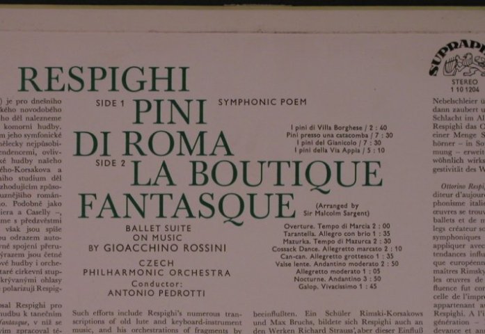 Respighi,Ottorino: Pini di Roma/LaBoutique Fantastique, Supraphon(1 10 1204), CZ,vg+/m-, 1972 - LP - L9375 - 7,50 Euro
