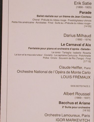 V.A.Erik Satie, Parade.Milhaud: LeCarnaval d'Aix,Roussel,Bacchus et, D.Gr. (2543 807), D,Ri, 1982 Typ: LP Best.-Nr.: L9392 Preis: 6,00 Euro