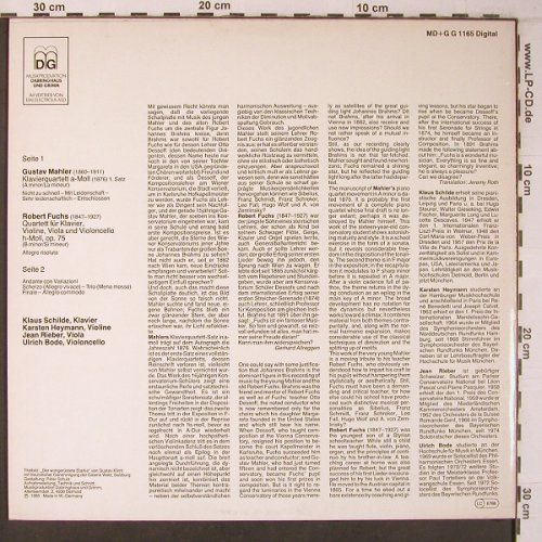 Mahler,Gustav / Robert Fuchs: Klavierquartette, DG(MD+GG 1165), D, 1985 - LP - L9414 - 28,00 Euro