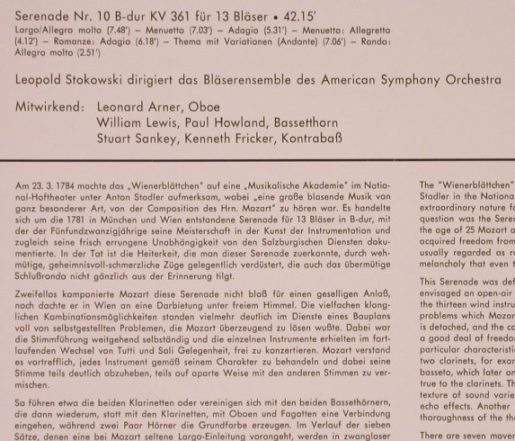 Mozart,Wolfgang Amadeus: Serenade Nr.10 B-dur,KV 361,13Bäser, Amadeo(AVRS 6426 S1), A,  - LP - L9420 - 8,00 Euro