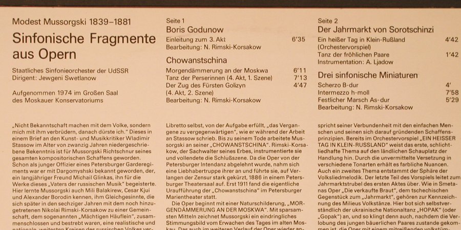 Mussorgsky,Modest: Sinfonische Fragmente/3 sinf.Miniat, Melodia / Eterna(8 26 729), DDR,vg+/m-, 1976 - LP - L9421 - 6,00 Euro