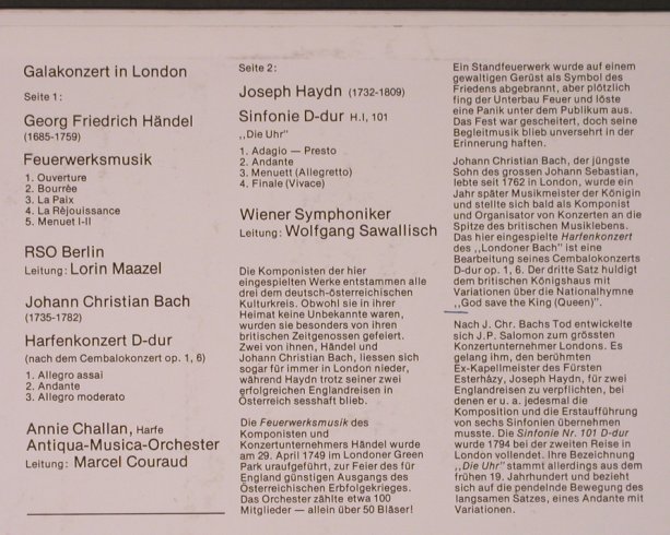V.A.Galakonzert In London: Händel:Feuerw.,J.Chr.Bach:Harfen, Fontana(6535 016), D,  - LP - L9455 - 6,00 Euro
