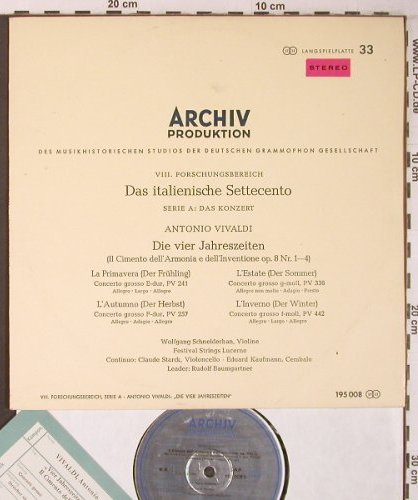 Vivaldi,Antonio: Die Vier Jahreszeiten, Archiv (SAP 195 008), D, 1965 Typ: 10" Best.-Nr.: L9476 Preis: 17,50 Euro