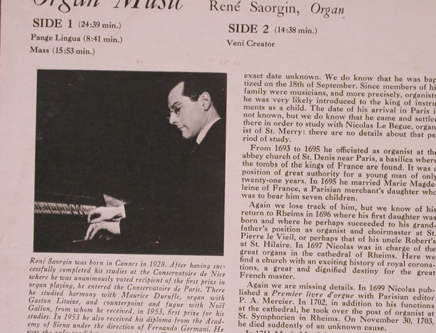 de Grigny,Nicolas: Organ Music.René Saorgin,Organ'1967, Turnabout (TV 34054S), UK, Ri, 1967 Typ: LP Best.-Nr.: L9483 Preis: 7,50 Euro