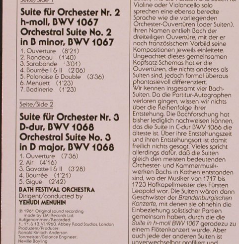 Bach,Johann Sebastian: Suiten für Orchester Nr. 2 & 3, EMI, Vol.11(29 0373-1), D, Ri,  - LP - L9506 - 6,00 Euro
