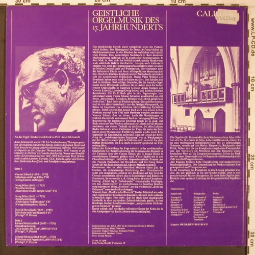 V.A.Geistliche Orgelmusik d.17Jahrh: V.Lübeck,G.Böhm,Buxtehude,JS.Bach, Calig (CAL 30 441), D, 1975 Typ: LP Best.-Nr.: L9508 Preis: 6,00 Euro