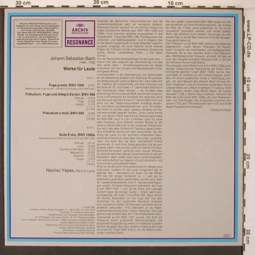 Yepes,Narciso: Werke für Laute -J.S.Bach(1972-72), Archiv Resonance (2547 063), D, Ri Typ: LP Best.-Nr.: L9513 Preis: 6,00 Euro