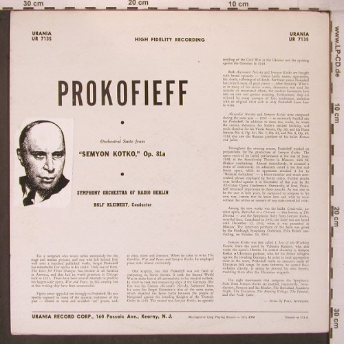 Prokofieff,Serge: Semyon Kotko, Orch.Suite,op.81a, Urania (UR 7135), US,stoc Typ: LP Best.-Nr.: L9537 Preis: 12,50 Euro