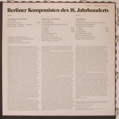 V.A.Berliner Komponisten d 18 Jahrh: C.P.E.Bach,Fr.II v.Preußen,Eichner, Eterna (8 27 800), DDR, 1984 Typ: LP Best.-Nr.: L9568 Preis: 9,00 Euro