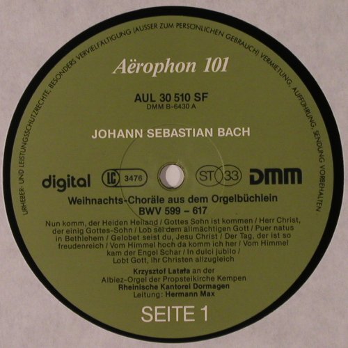 Bach,Johann Sebastian: Weihnachtschoräle, bwv 599-617, Arophon 101(AUL 30 510 SF), D, 1986 - LP - L9624 - 9,00 Euro
