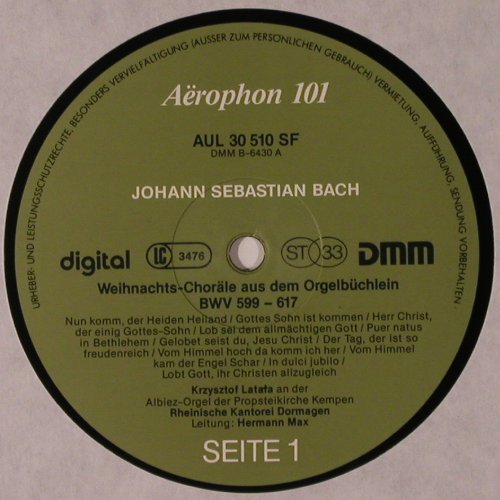 Bach,Johann Sebastian: Weihnachtschoräle, bwv 599-617, Arophon 101(AUL 30 510 SF), D, 1986 - LP - L9624 - 9,00 Euro