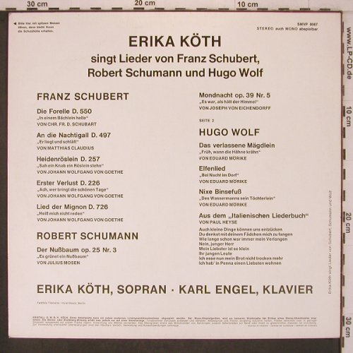 Köth,Erika: Singt Lieder von Schubert/Schumann/, Volksplatte(SMVP 8067), D,  - LP - L9626 - 7,50 Euro