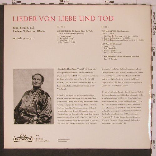 V.A.Lieder von Liebe und Tod: Moussorgsky,Tchaikowsky,Glinka, Eurocord(J 914), D,  - LP - L9630 - 7,50 Euro