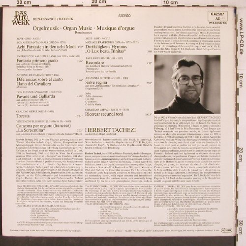 V.A.Orgelmusik der Renaissance: Tomas de Santa Maria...Chr. Ehrbach, Telefunken(6.42 587 AZ), D, Foc, 1980 - LP - L9663 - 7,50 Euro