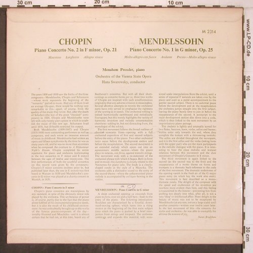 Chopin,Frederic / Mendelssohn: Klavierkonzert Nr.2 op.21/Nr.1op.25, Concert Hall (M-2314), , 1964 Typ: LP Best.-Nr.: L9667 Preis: 9,00 Euro