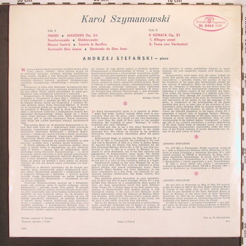 Szymanowski,Karol: Sonata No.2 Masques, bad cond./m-, Muza(XL 0463), PL, VG-/m-,  - LP - L9682 - 4,00 Euro
