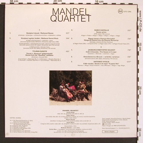 Mandel Quartet: Mediaeval, Renais and Baroque Music, Hungaroton (SLPD 12996), H, 1988 Typ: LP Best.-Nr.: L9688 Preis: 7,50 Euro