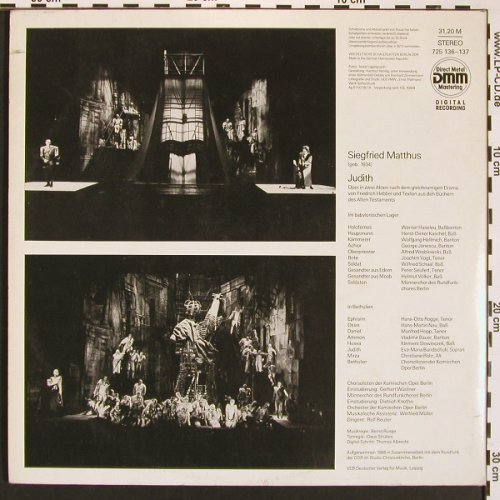Matthus,Siegfried: Judith - Komische Oper, Foc, Eterna (725 136-137), DDR, 1986 Typ: 2LP Best.-Nr.: L9696 Preis: 14,00 Euro