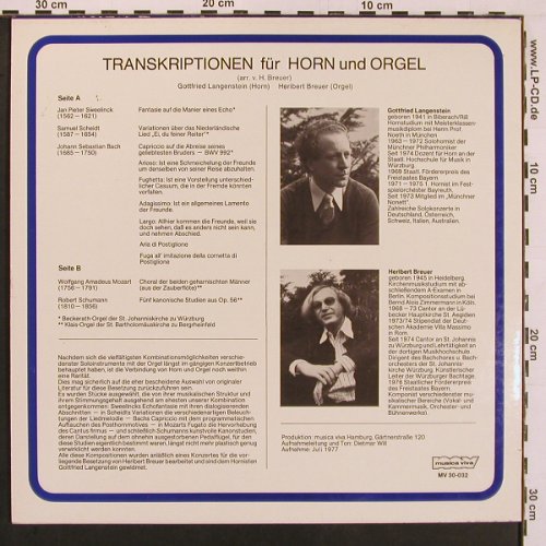 V.A.Horn & Orgel - Transkriptionen: Sweelinck, Scheidt, Bach.. Schumann, Musica Viva (MV 30-032), D Typ: LP Best.-Nr.: L9734 Preis: 7,50 Euro