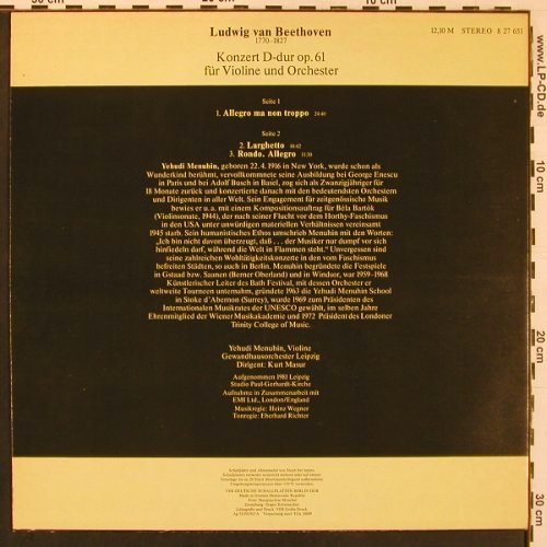 Beethoven,Ludwig van: Violinkonzert D-Dur op.61, Eterna(8 27 651), DDR, 1983 - LP - L9746 - 7,50 Euro