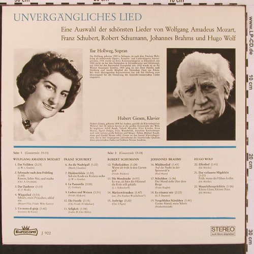 V.A.Unvergängliches Lied: Mozart, Schubert, Schumann... Wolf, Eurocord(J 922), D, vg+/m-,  - LP - L9751 - 5,00 Euro