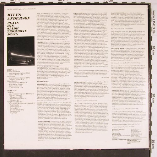 Anderson,Miles: plays his Slide Trombone again, Crystal (S 385), US, 1979 Typ: LP Best.-Nr.: L9822 Preis: 7,50 Euro