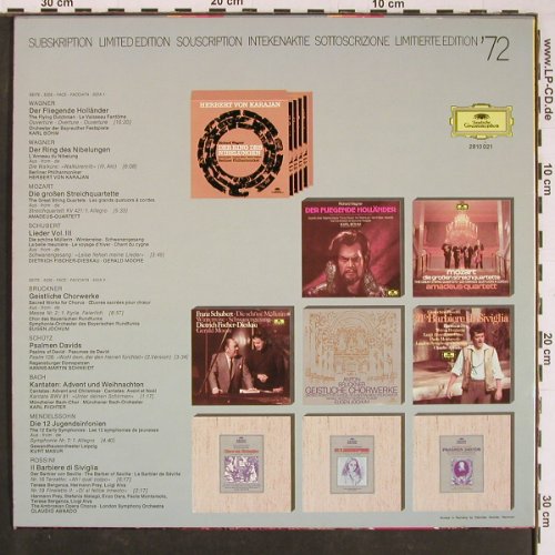 V.A.Hörproben: Wagner, Mozart, Schubert, Bach..., D.Gr. Promo (2810 021), D, Lim.Ed, 1972 Typ: LP Best.-Nr.: L9834 Preis: 5,00 Euro