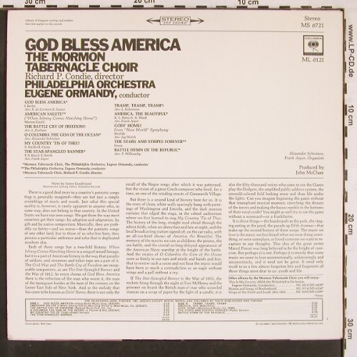 Mormon Tabernacle Choir: God Bless America, Columbia(MS 6721), US,  - LP - L9855 - 6,00 Euro