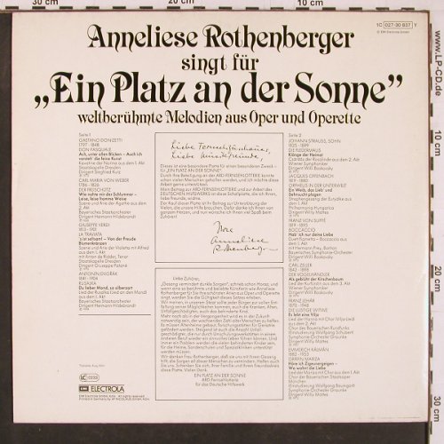 Rothenberger,Anneliese: singt für "Ein Platz an der Sonne", EMI (027-30 837), D, 1978 Typ: LP Best.-Nr.: L9870 Preis: 6,00 Euro