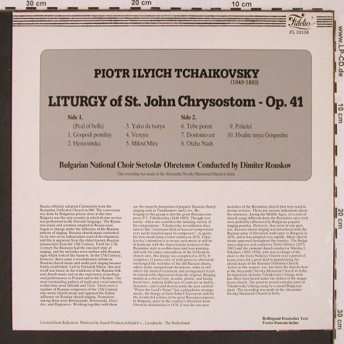 Tschaikowsky,Peter: Liturgy of St.John Chrysostom op.41, Fidelio(FL 33106), NL,  - LP - L9916 - 6,00 Euro