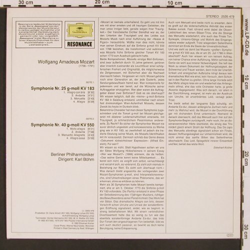 Mozart,Wolfgang Amadeus: Sinfonien Nr.25 & 40 (1962/1973), D.Gr. Resonance (2535 479), D, Ri, 1982 Typ: LP Best.-Nr.: L9917 Preis: 6,00 Euro