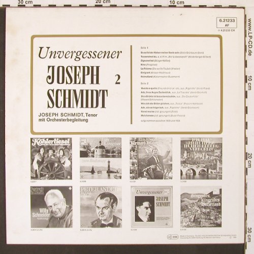Schmidt,Joseph: Unvergessener 2, rec. 1929-32, Telefunken (6.21233 AF), D, Ri Typ: LP Best.-Nr.: L9946 Preis: 5,00 Euro