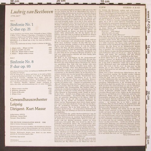 Beethoven,Ludwig van: Sinfonien Nr.1 & 8, Eterna(8 26 415), DDR, 1975 - LP - L9950 - 6,00 Euro