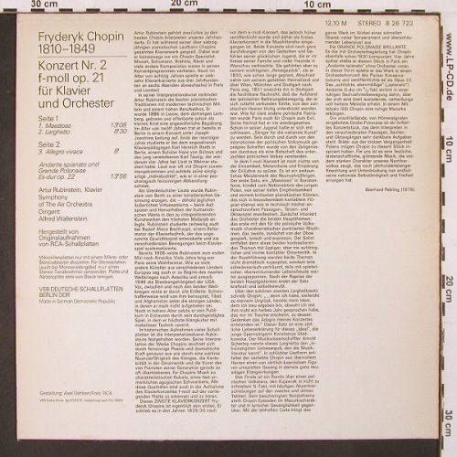 Rubinstein,Arthur: Chopin-Klavierkonzert Nr.2, op.21, Eterna(8 26 722), DDR, 1975 - LP - L9955 - 6,00 Euro