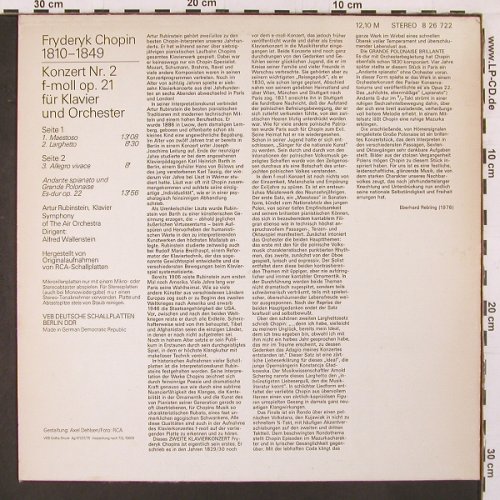 Rubinstein,Artur: Chopin-Klavierkonzert Nr.2, op.21, Eterna (8 26 722), DDR, 1975 Typ: LP Best.-Nr.: L9955 Preis: 6,00 Euro