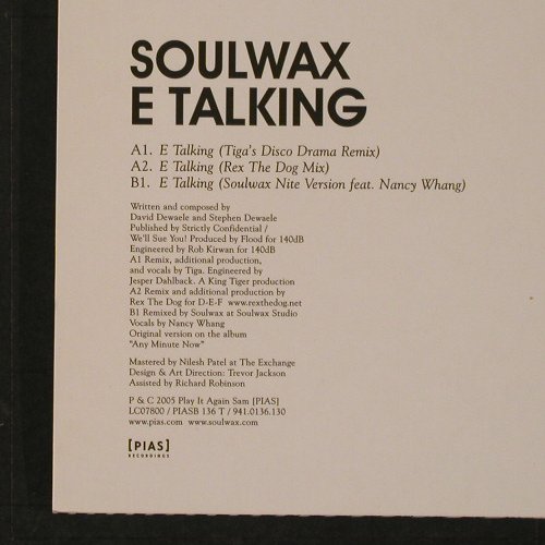 Soulwax: E-Talking  *3, Play It Again Sam(PIASB 136T), , 2005 - 12inch - F2177 - 7,50 Euro