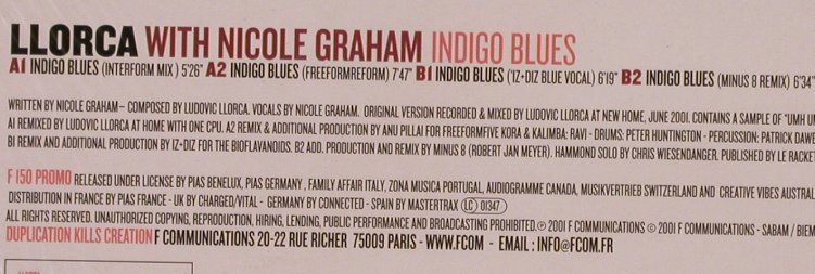 Llorca with Nicole Graham: Indigo Blues*4,Promo, F Communications(F 150), D, 2001 - 12inch - X80 - 4,00 Euro