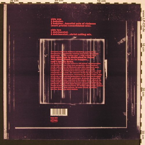 Detrimental: Babylon*2 / Detrimental*2, m-/vg+, Cooking Vinyl (DEBT 001), UK, 1994 Typ: 12" Best.-Nr.: X8330 Preis: 5,00 Euro