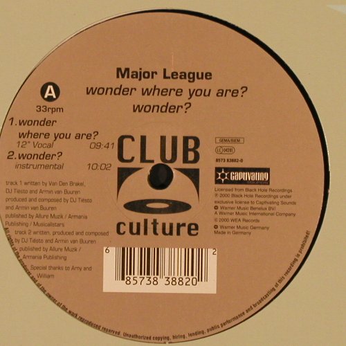 Major League: Wonder*3+1, FLC, Club Culture (8573 83882-0), D, 2000 Typ: 12" Best.-Nr.: X9569 Preis: 7,50 Euro