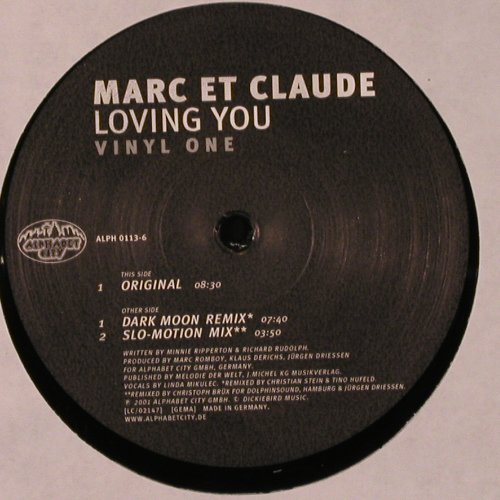 Marc et Claude: Loving You*3, Vinyl 1, Alphabet City (ALPH 0113-6), D, m-/vg+, 2001 Typ: 12" Best.-Nr.: X9689 Preis: 4,00 Euro