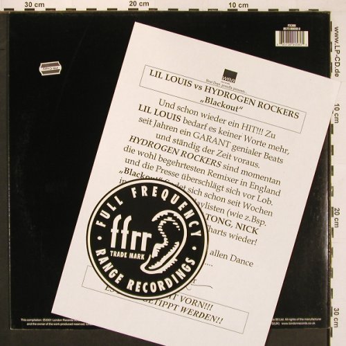 Lil Louis vs Hydrogen Rockers: Blackout*3, +ffrr-Sticker, ffrr (FX398), UK, 2001 Typ: 12" Best.-Nr.: X9693 Preis: 6,00 Euro