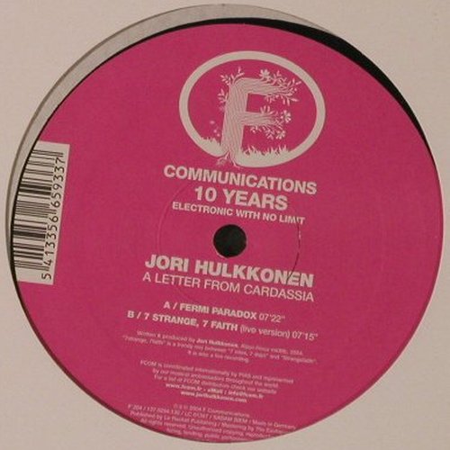 Hulkkonen,Jori: A Letter from Cardassia, FS-New, F Communications (F 204), , 2004 Typ: 12" Best.-Nr.: Y3795 Preis: 5,00 Euro