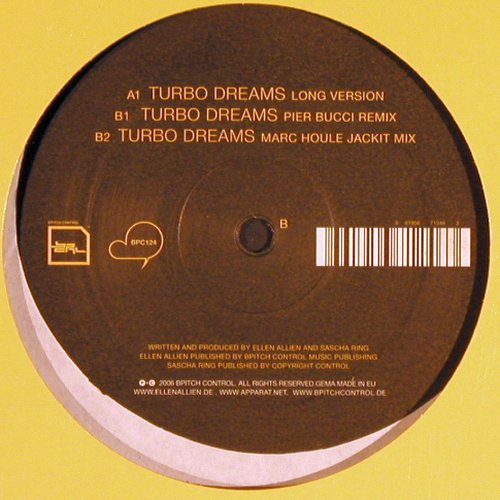 Ellen Allien & Apparat: Turbo Dreams, Bpitch Control (BCP124), EU, LC, 2006 Typ: 12" Best.-Nr.: Y3853 Preis: 6,00 Euro