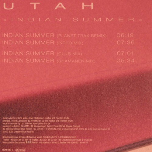 Utah: Indian Summer*4, Un Sub Missive (USM 043-6), D, 2000 Typ: 12" Best.-Nr.: Y9142 Preis: 3,00 Euro