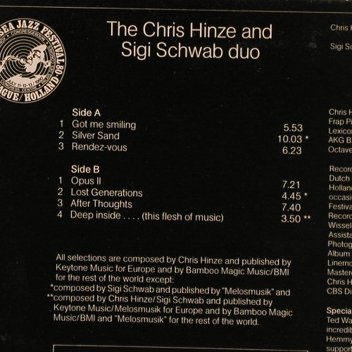 Hinze,Chris & Sigi Schwab Duo: Live At Northsea Jazz Festival,Foc, Keytone(KYT 705), NL,m-/vg+, 1980 - LP - E4089 - 3,00 Euro