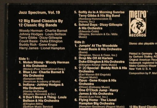V.A.Jazz Spectrum Vol.19: 12 Big Band Classics by 12.., Metro(2356 022), D,  - LP - F9637 - 6,00 Euro