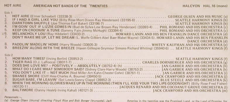 V.A.American Hot Bands of the: Twenties, George Olsen...J.Crawford, Halcyon(Hal 16), UK,vg+/vg+,  - LP - H6212 - 4,00 Euro